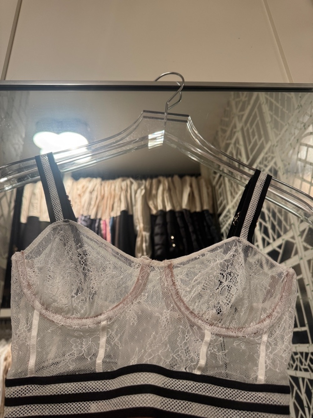 For Love And Lemons Sheer Lace Underwire Camisole in White with Black Straps